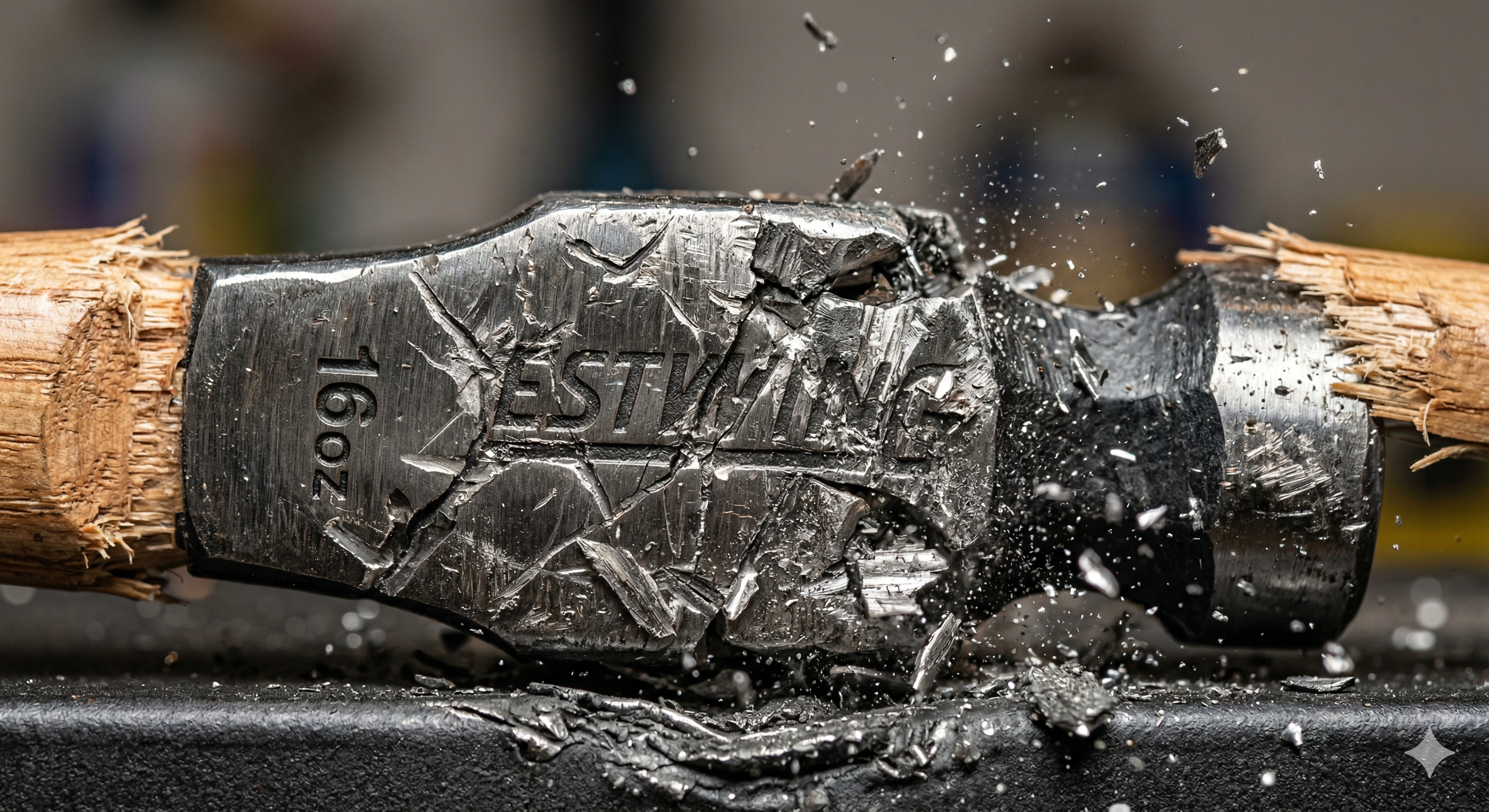 Hammer striking metal surface, illustrating the physical impact CLOAK absorbs