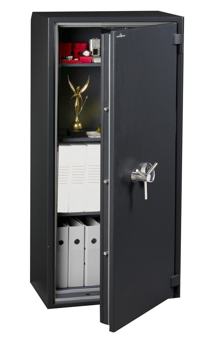 Safe with electronic keypad lock protruding from the door face