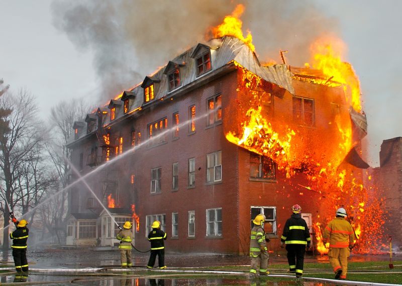Interior fire showing extreme temperatures inside a burning building